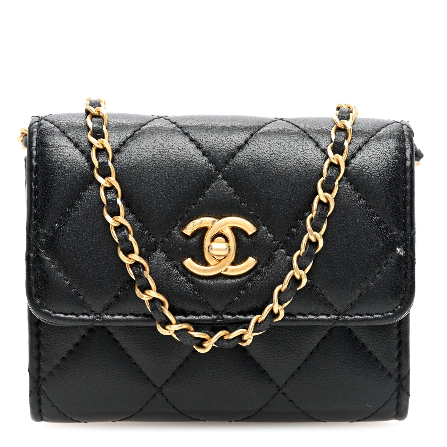 Lambskin Quilted Pearl Crush Clutch With Chain Black