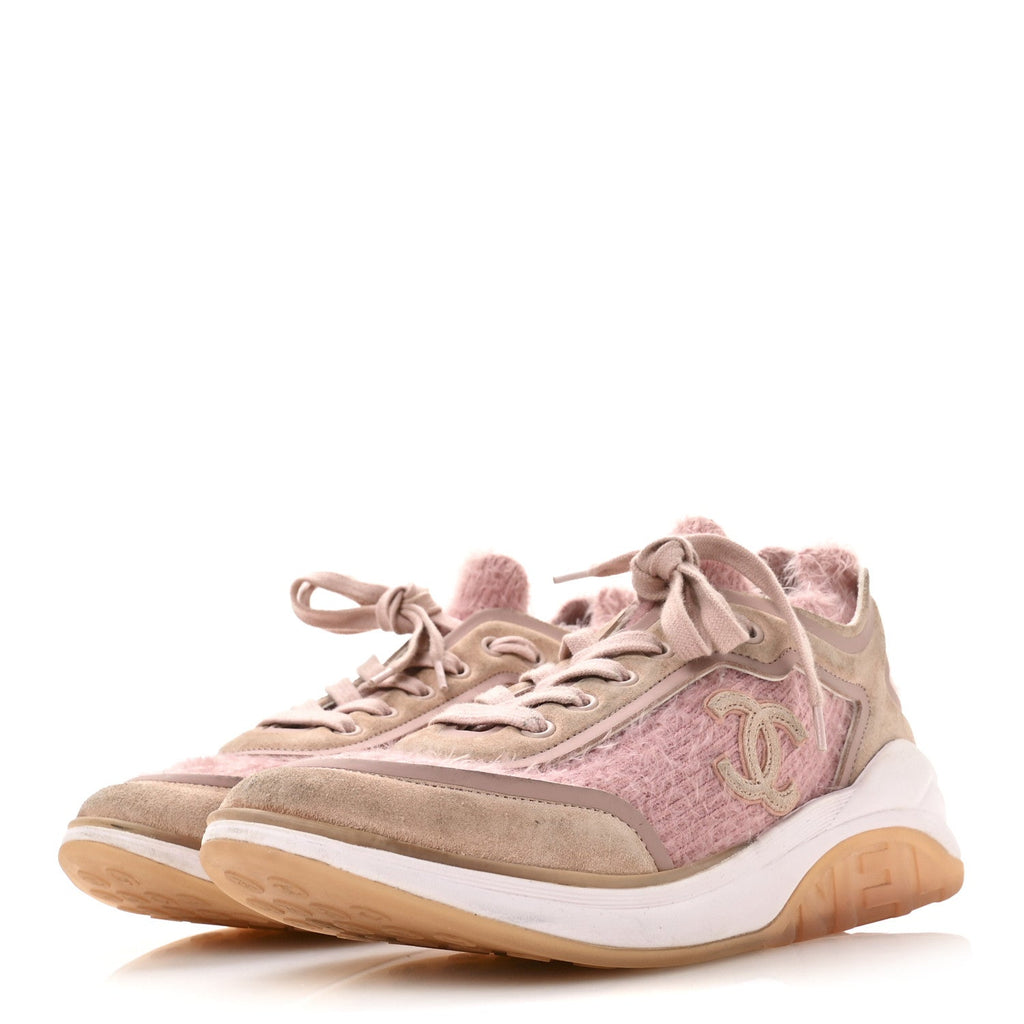 Suede Calfskin Stretch Fabric CC Sneakers 38.5 Pink