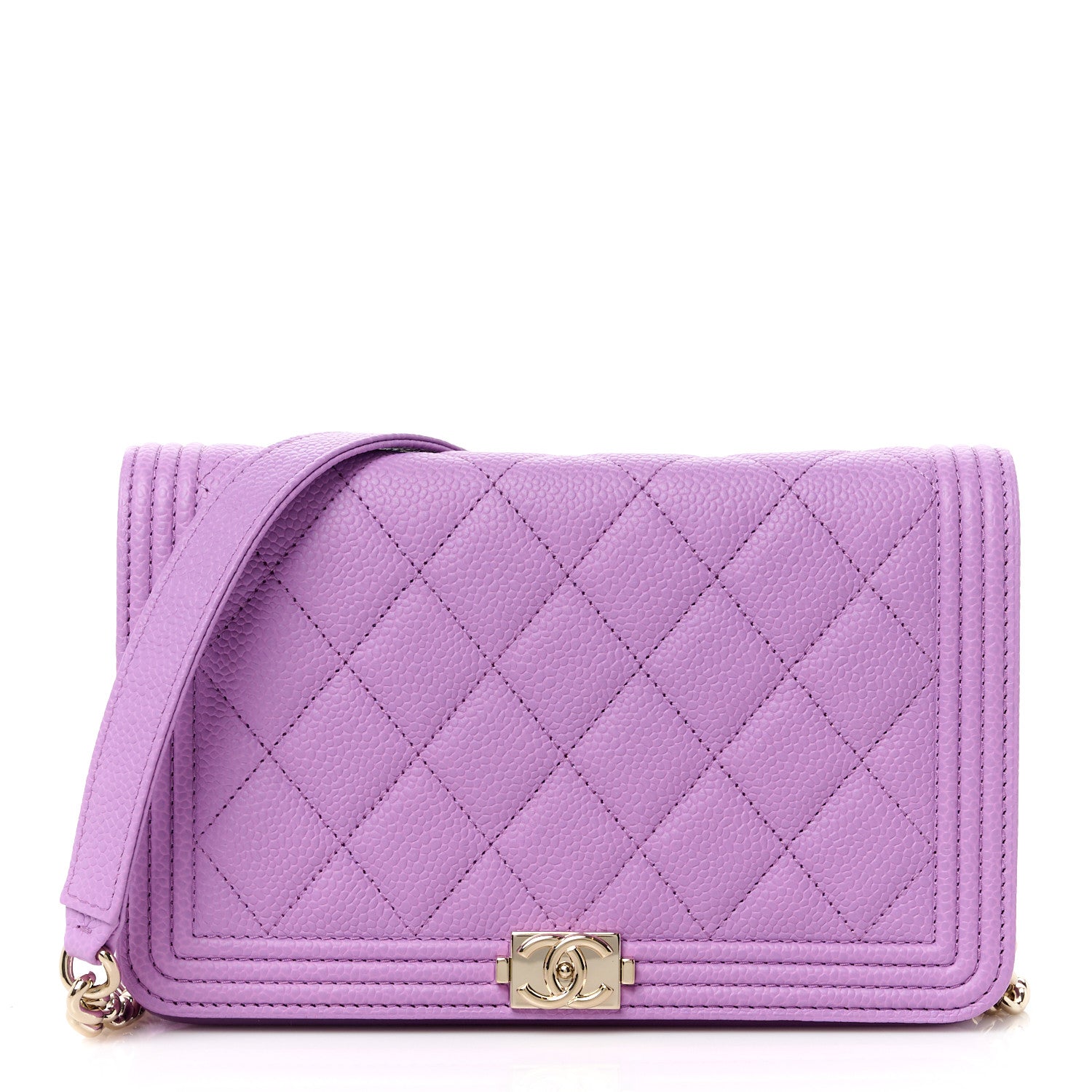 Caviar Quilted Boy Wallet On Chain WOC Purple