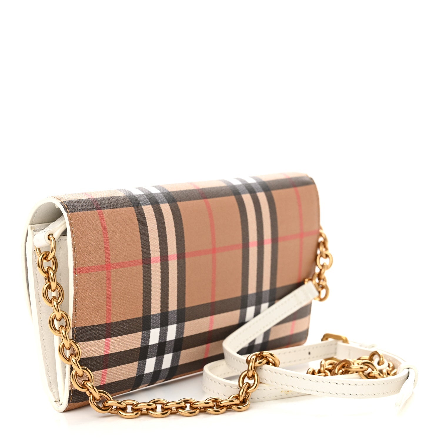 Vintage Check Henley Wallet On Chain Chalk White