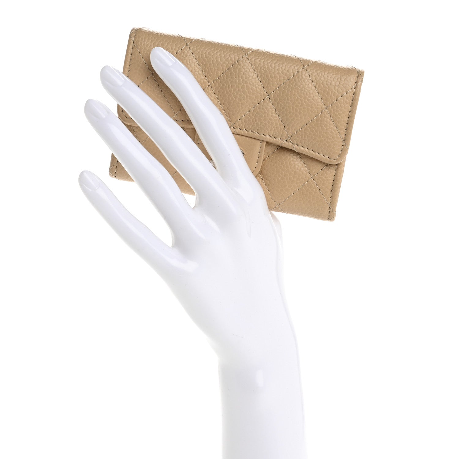 Caviar Quilted Flap  Holder Wallet Light Beige