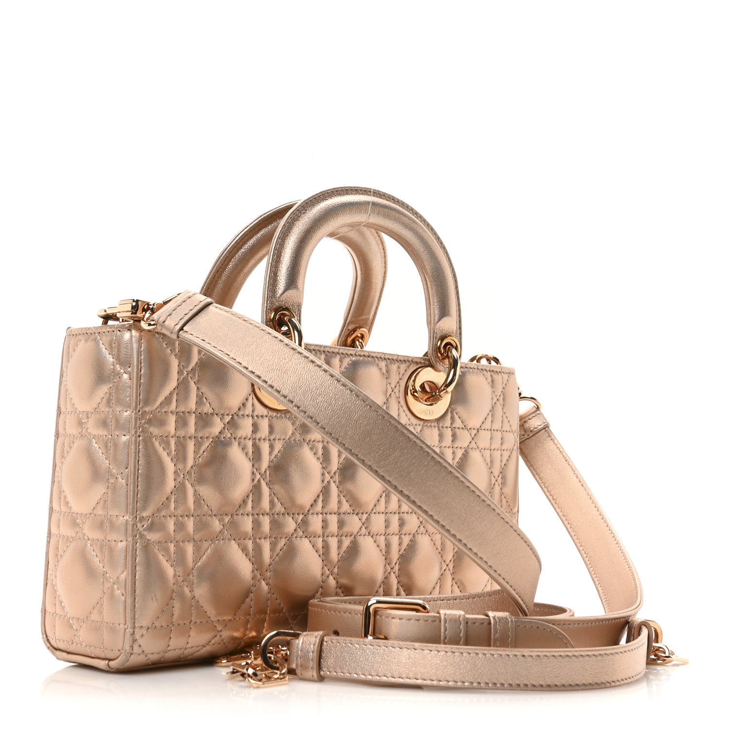 Metallic Lambskin Cannage Medium Lady D-Joy Pink