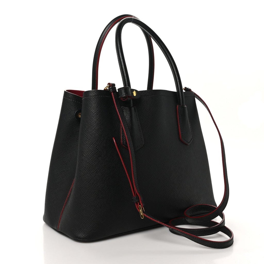 Saffiano Cuir Small Double Bag Black Ciliegia