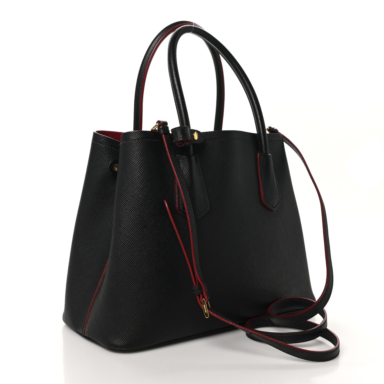 Saffiano Cuir Small Double Bag Black Ciliegia