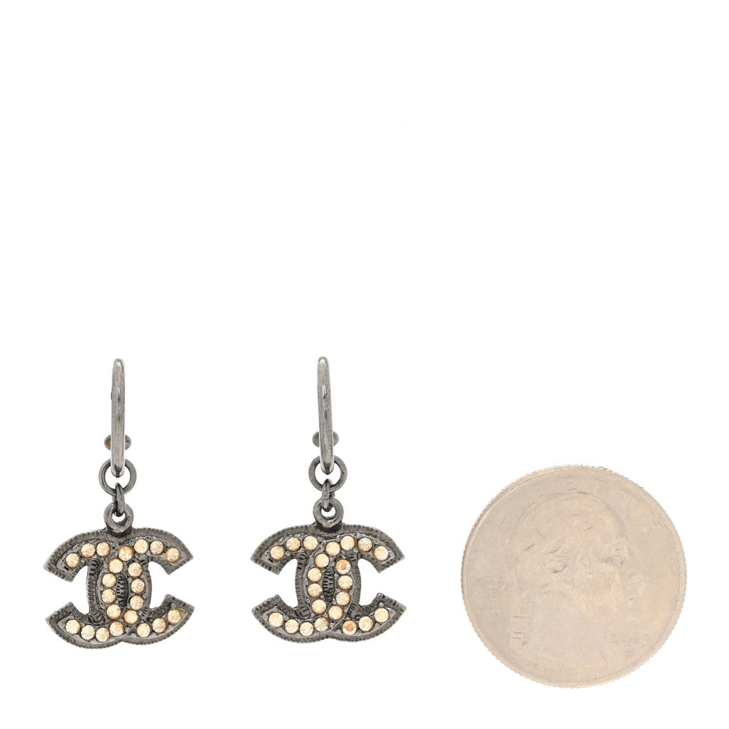 Metal Crystal CC Hoop Drop Earrings Silver