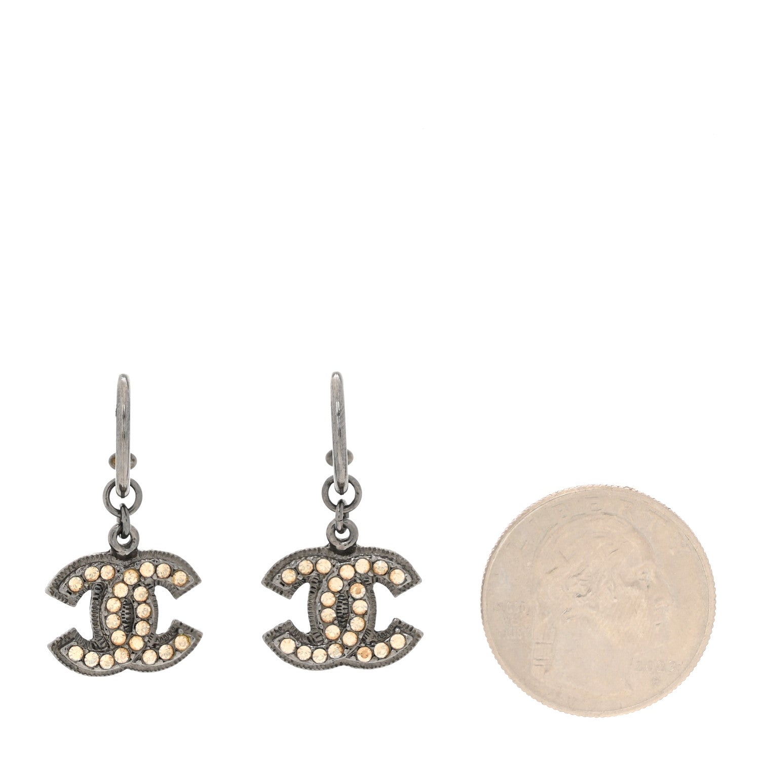 Metal Crystal CC Hoop Drop Earrings Silver