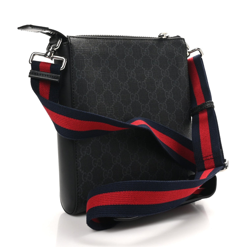GG Supreme Monogram Web Small Flat Messenger Bag Black Grey