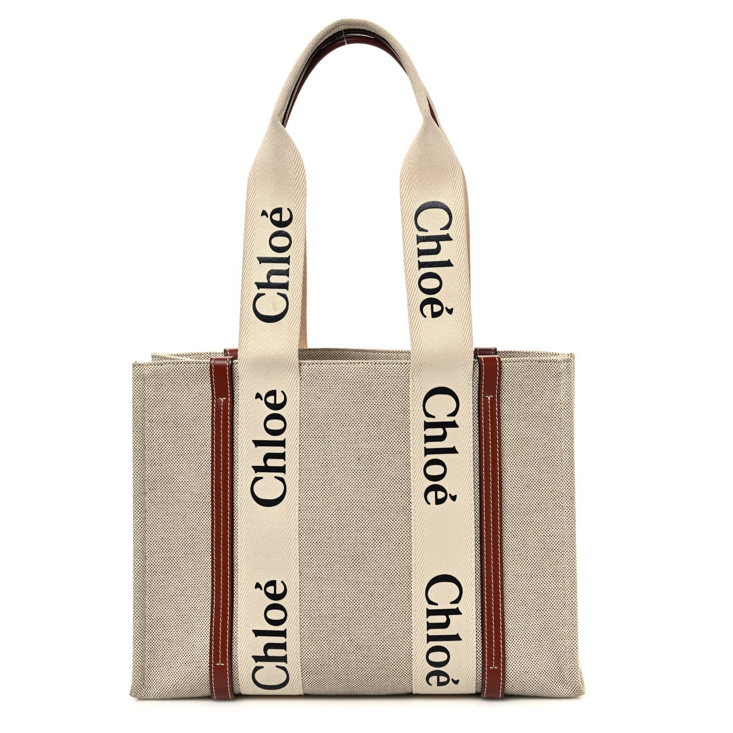 Cotton Calfskin Medium Woody Ribbon Tote White Brown
