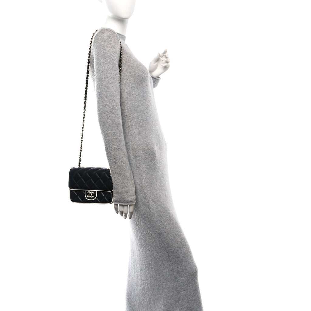 Lambskin Quilted Resin CC Mini Flap Bag Black White