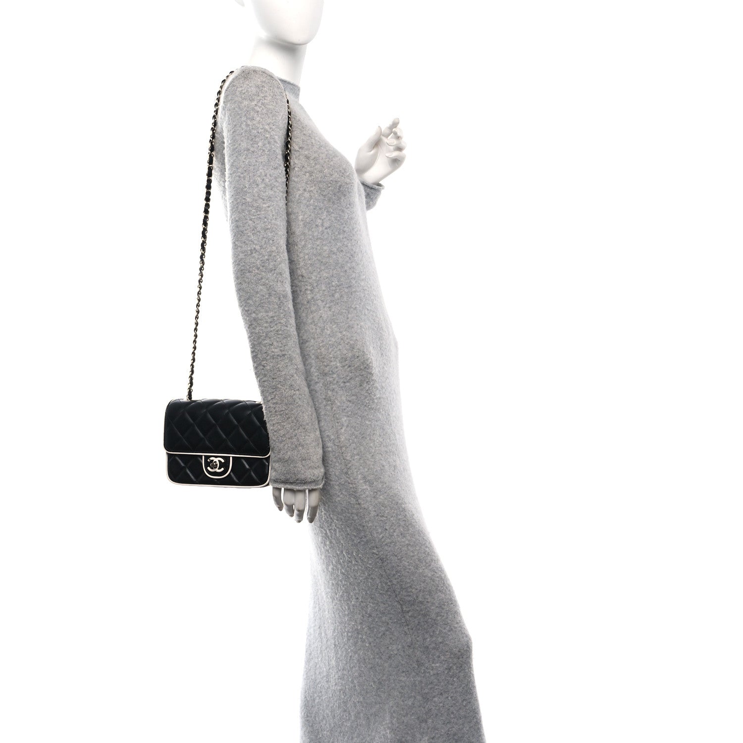 Lambskin Quilted Resin CC Mini Flap Bag Black White