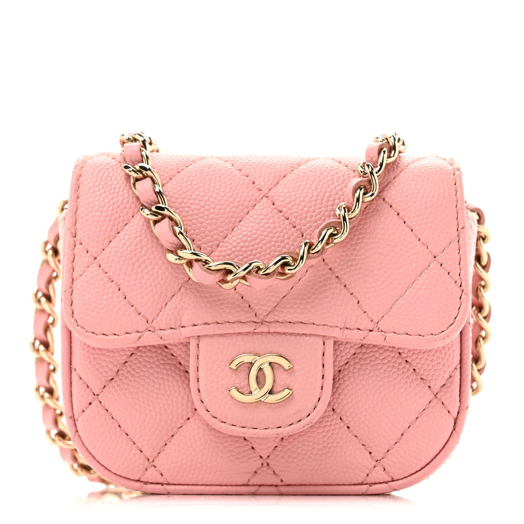 Caviar Quilted Mini Clutch With Chain Pink