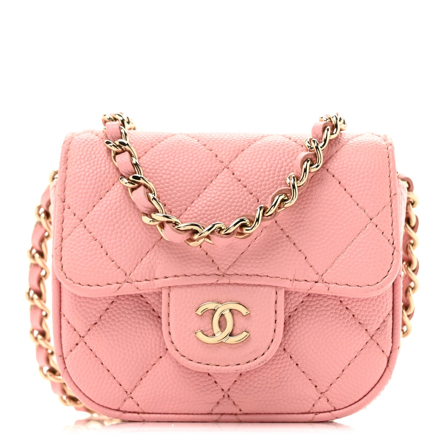 Caviar Quilted Mini Clutch With Chain Pink