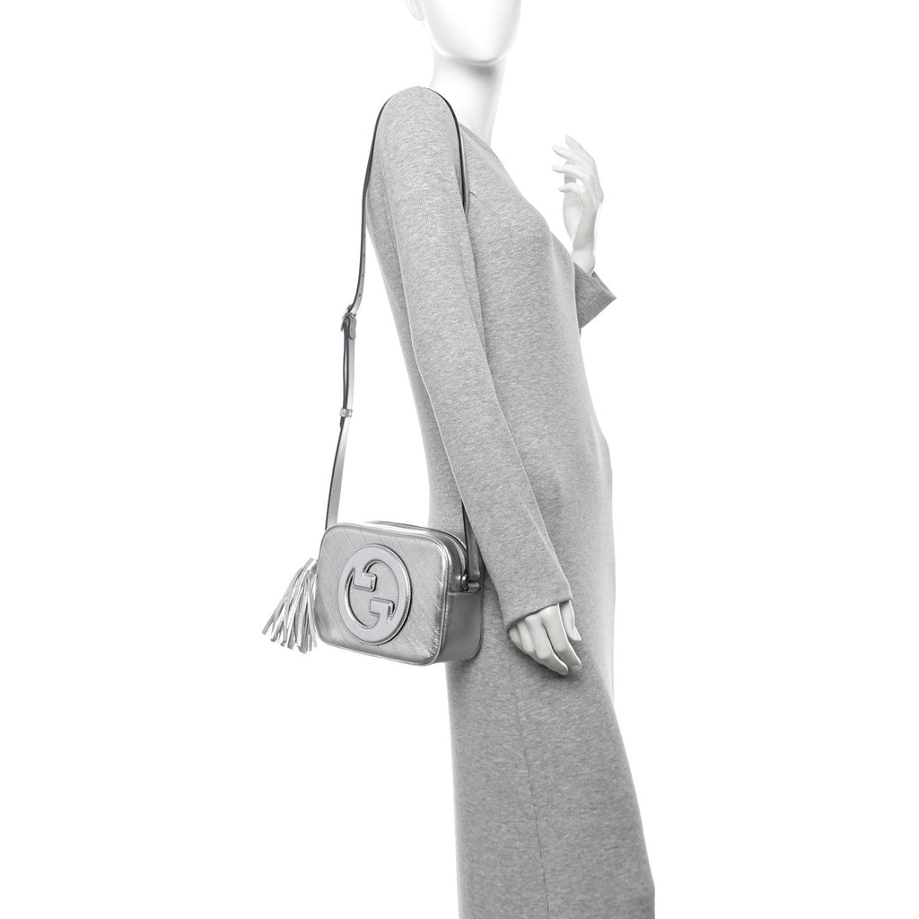 Metallic Sakai Be Green Calfskin Diagonal Stitched Small Blondie Shoulder Bag Silver