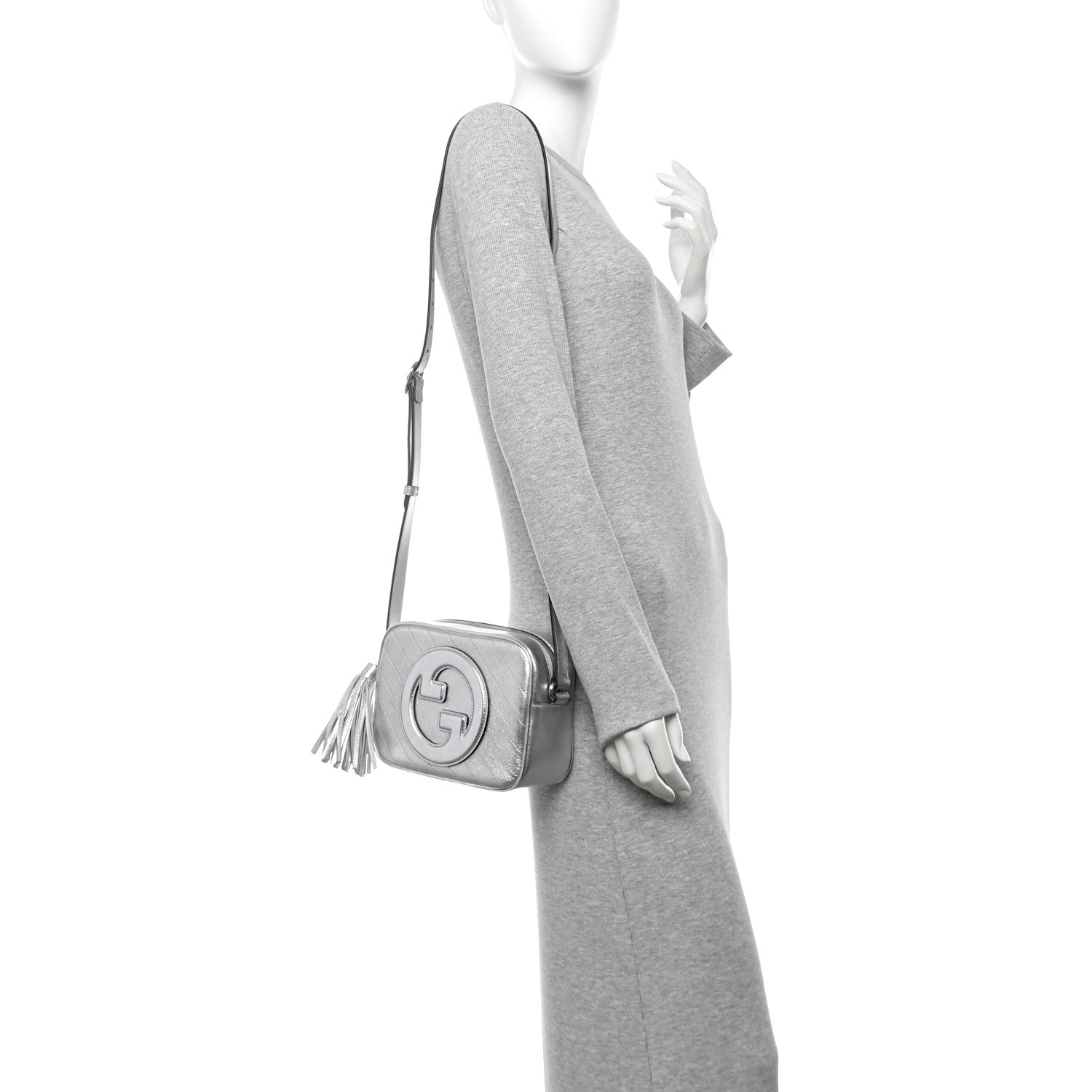 Metallic Sakai Be Green Calfskin Diagonal Stitched Small Blondie Shoulder Bag Silver