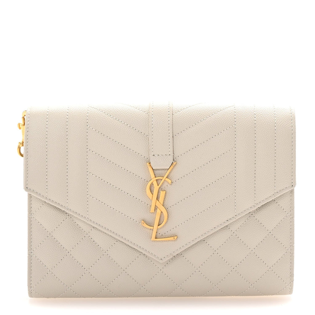 Grain De Poudre Textured Mixed Matelasse Triquilt Monogram Clutch Blanc Vintage