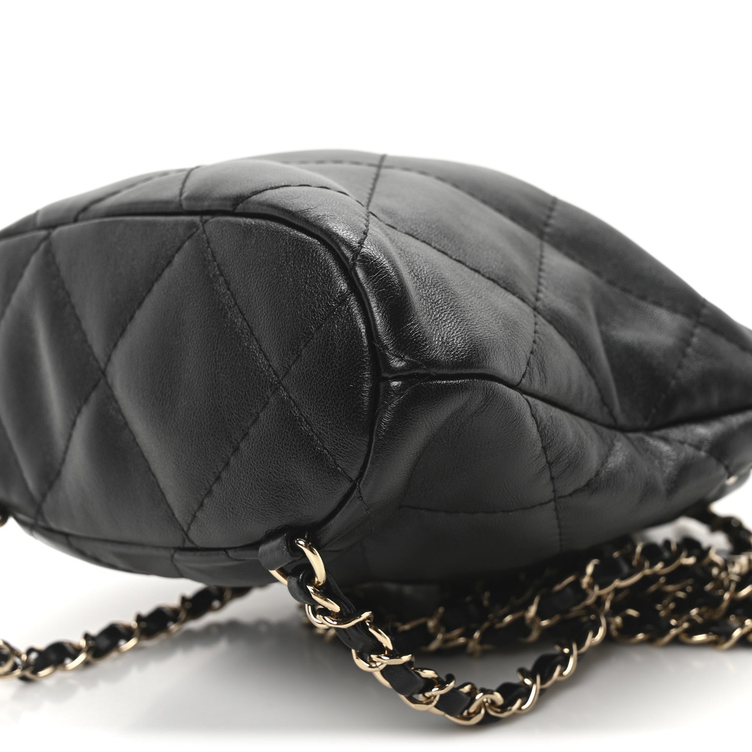 Shiny Lambskin Quilted Drawstring Backpack Black