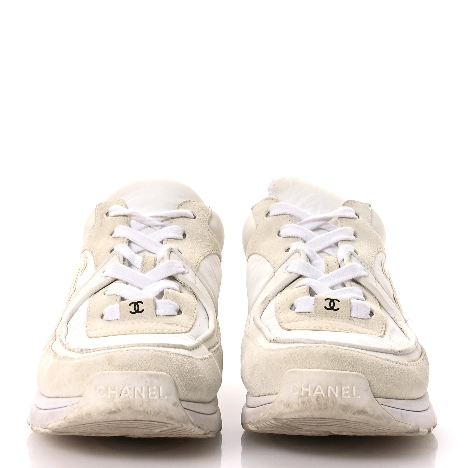 Suede Calfskin Fabric CC Sneakers 36.5 White