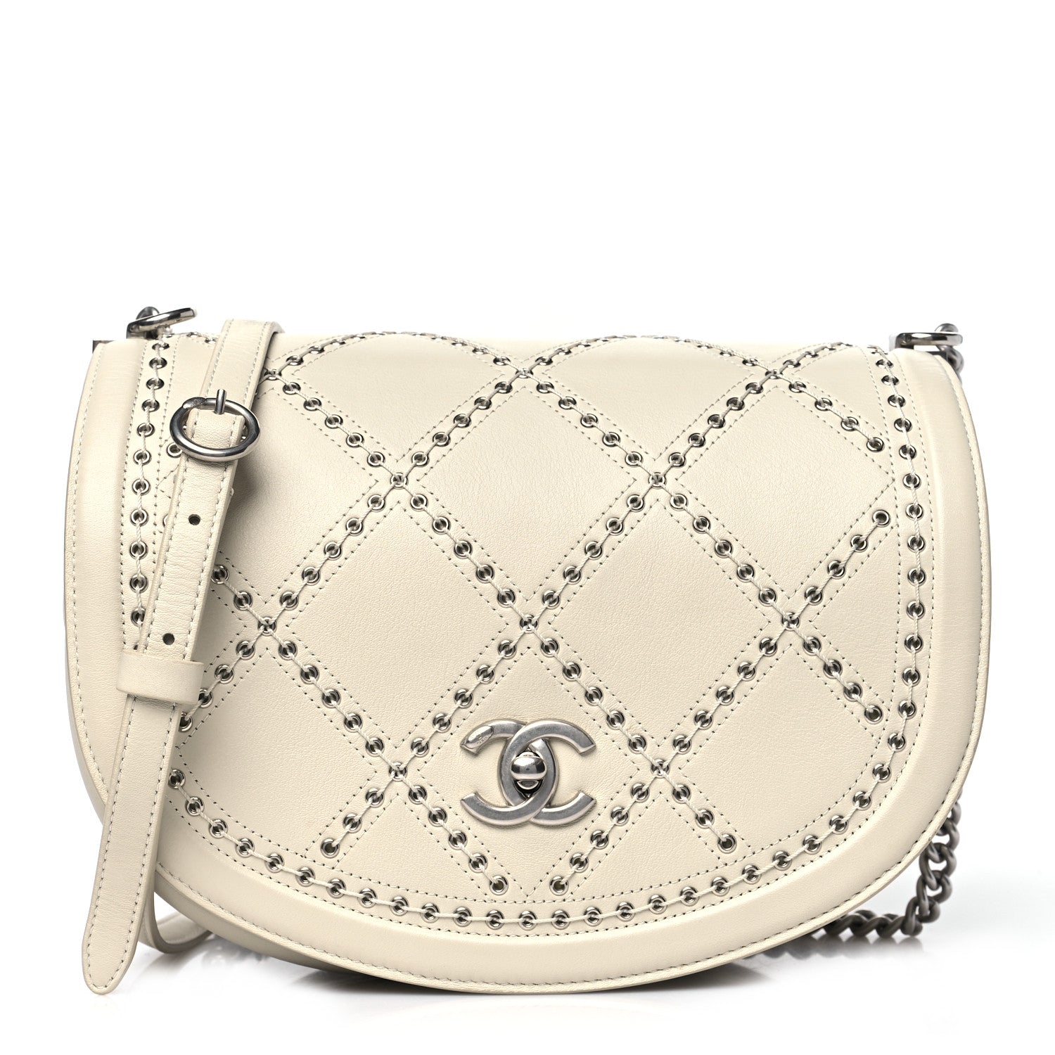 Calfskin Coco Eyelets Small Flap Bag Ivory