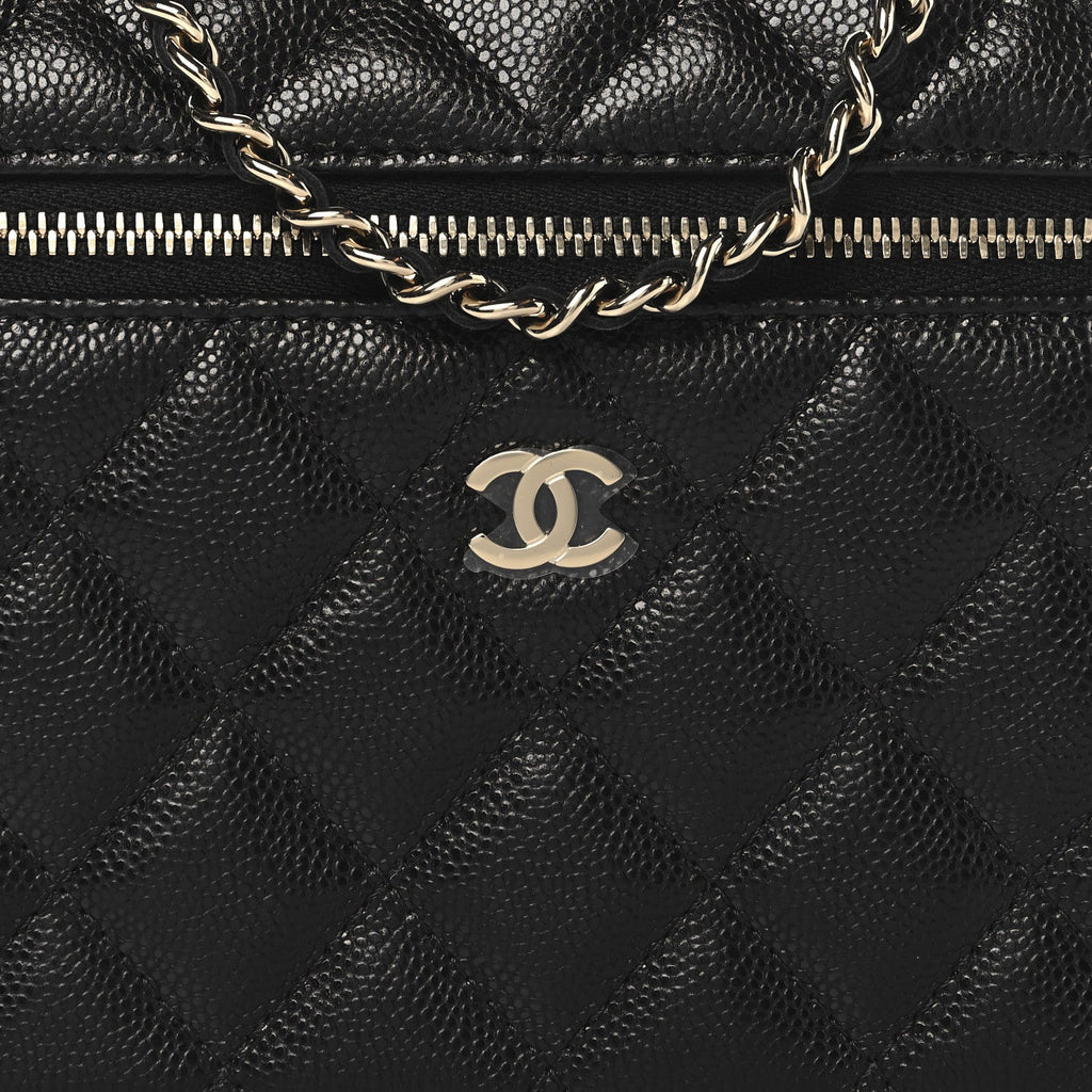 Caviar Quilted Top Handle Slim Vanity With Chain Black