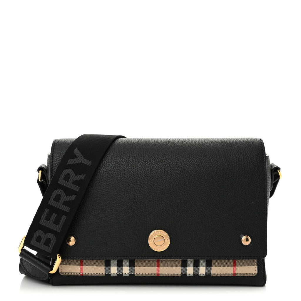 Grainy Calfskin Vintage Check Note Crossbody Bag Black
