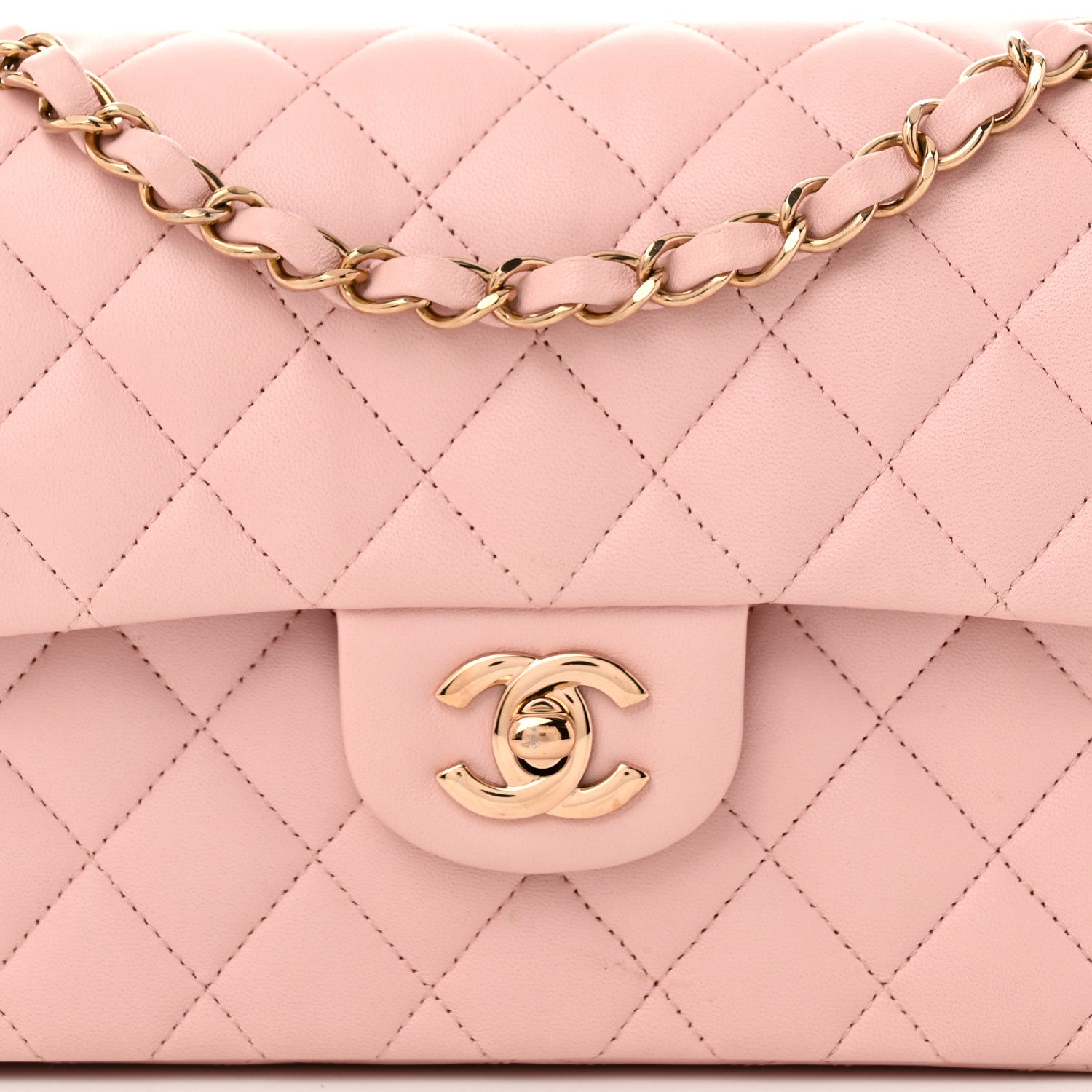 Lambskin Quilted Small Double Flap Light Pink