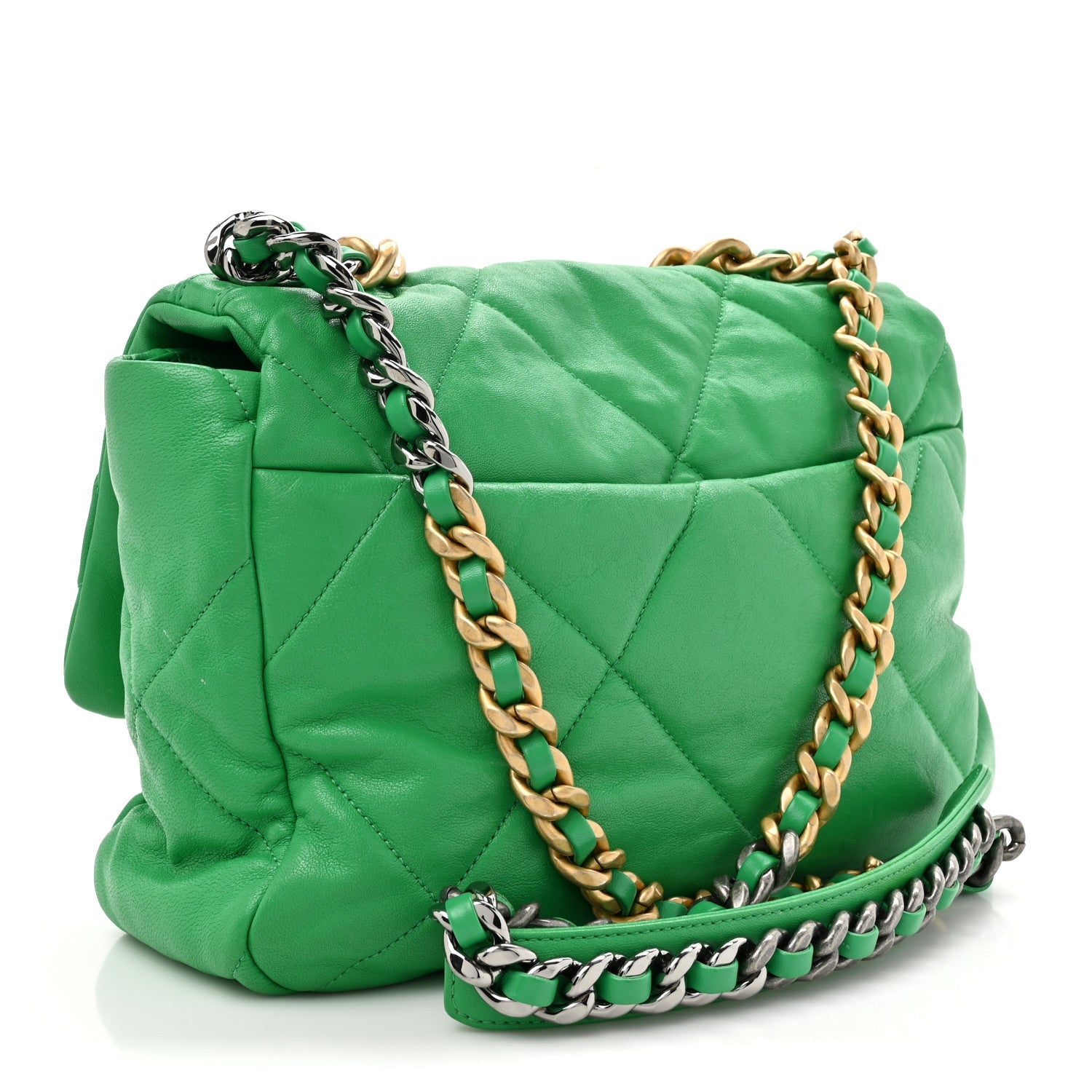 Goatskin Quilted Large Chanel 19 Flap Green