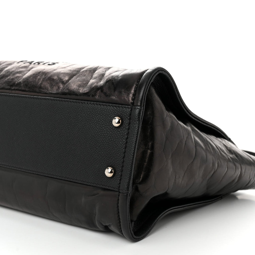 Glazed Calfskin Small Deauville Tote Black