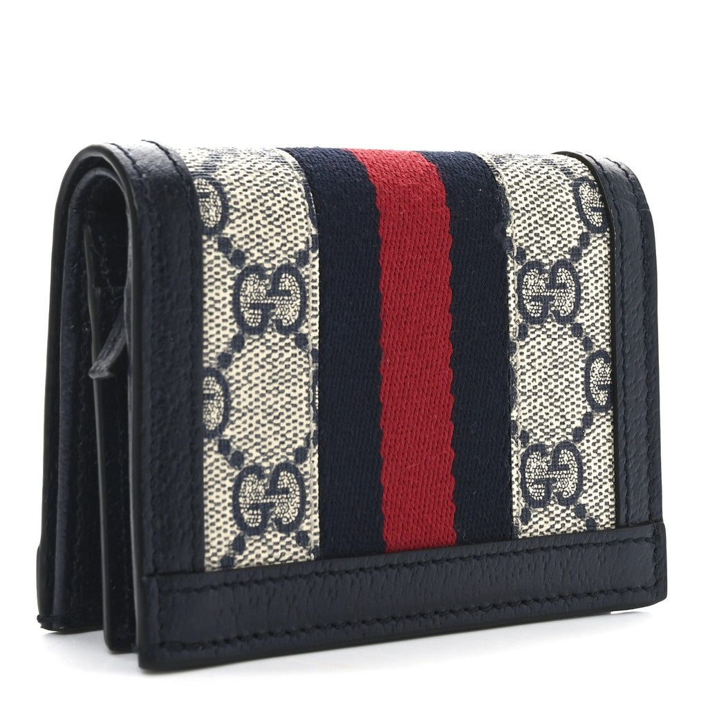 GG Supreme Monogram Textured Dollar Calfskin Web Ophidia  Case Beige Blue