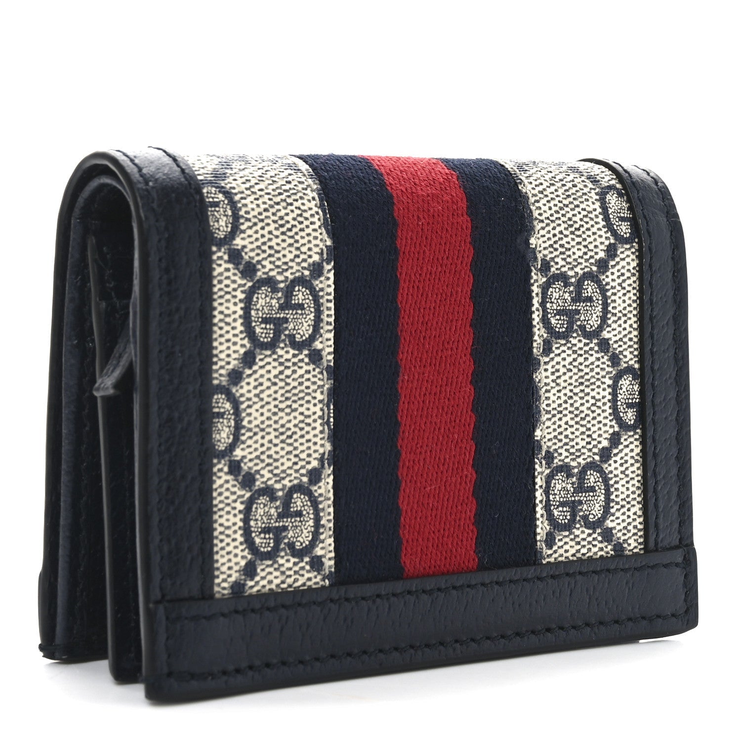 GG Supreme Monogram Textured Dollar Calfskin Web Ophidia  Case Beige Blue