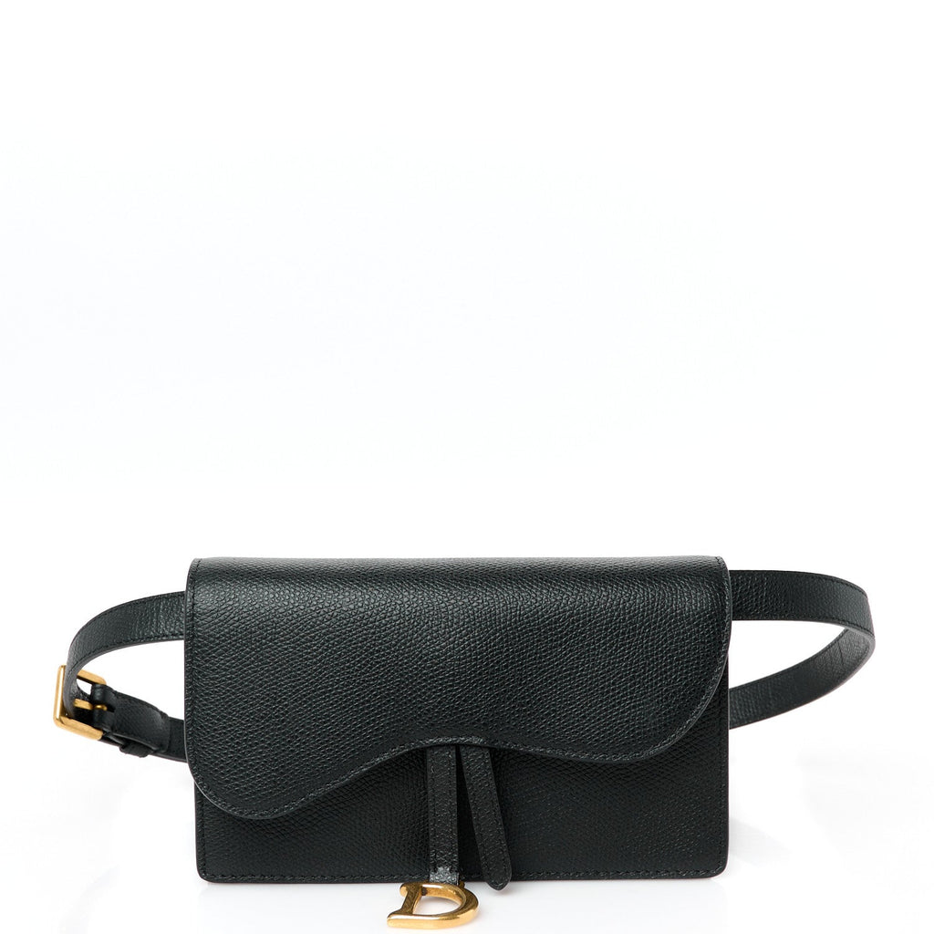 Grained Calfskin Saddle Belt Bag Black