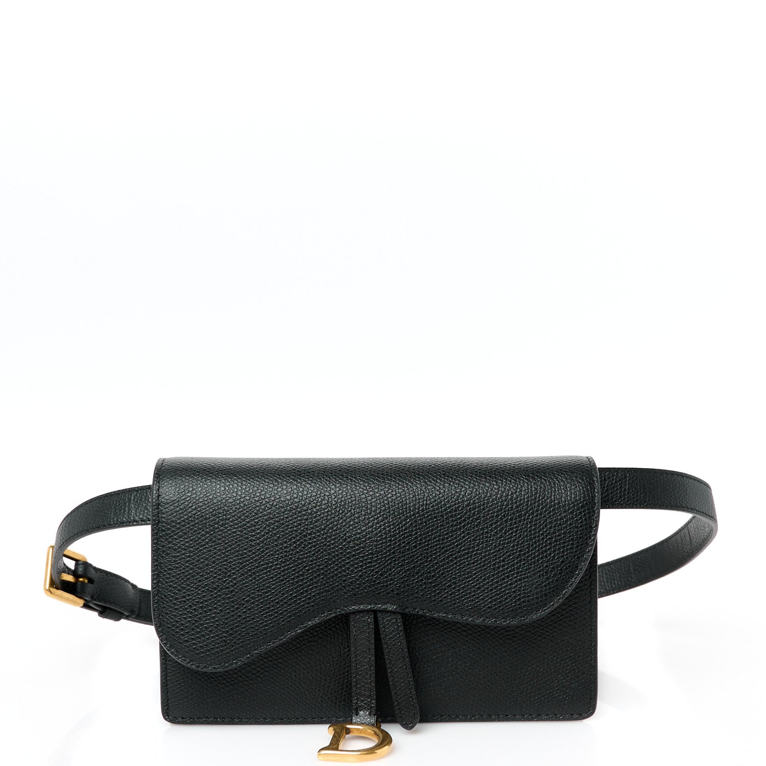 Grained Calfskin Saddle Belt Bag Black