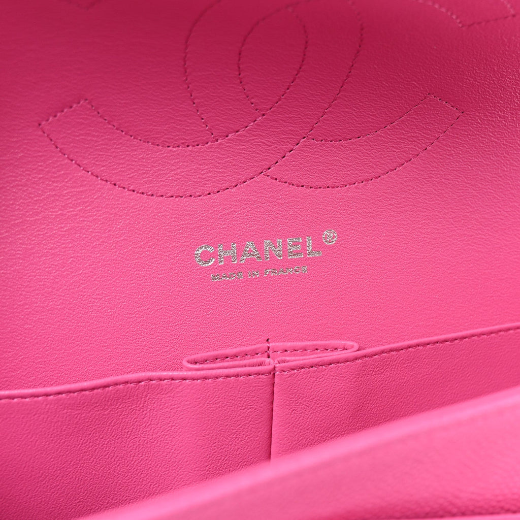 Iridescent Caviar Quilted Jumbo Double Flap Pink