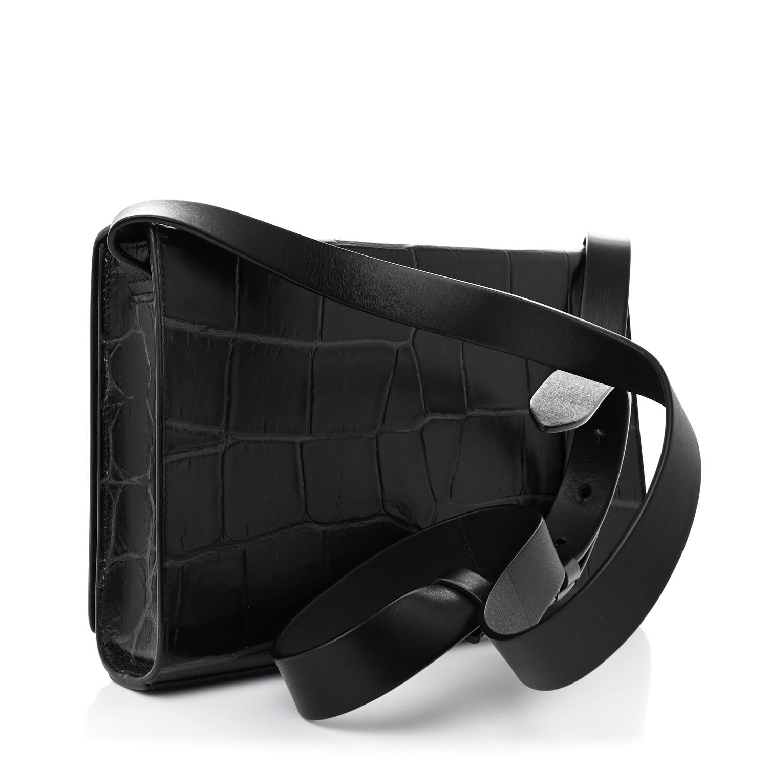 Crocodile Embossed Calfskin Four Ring Knuckle Crossbody Bag Black