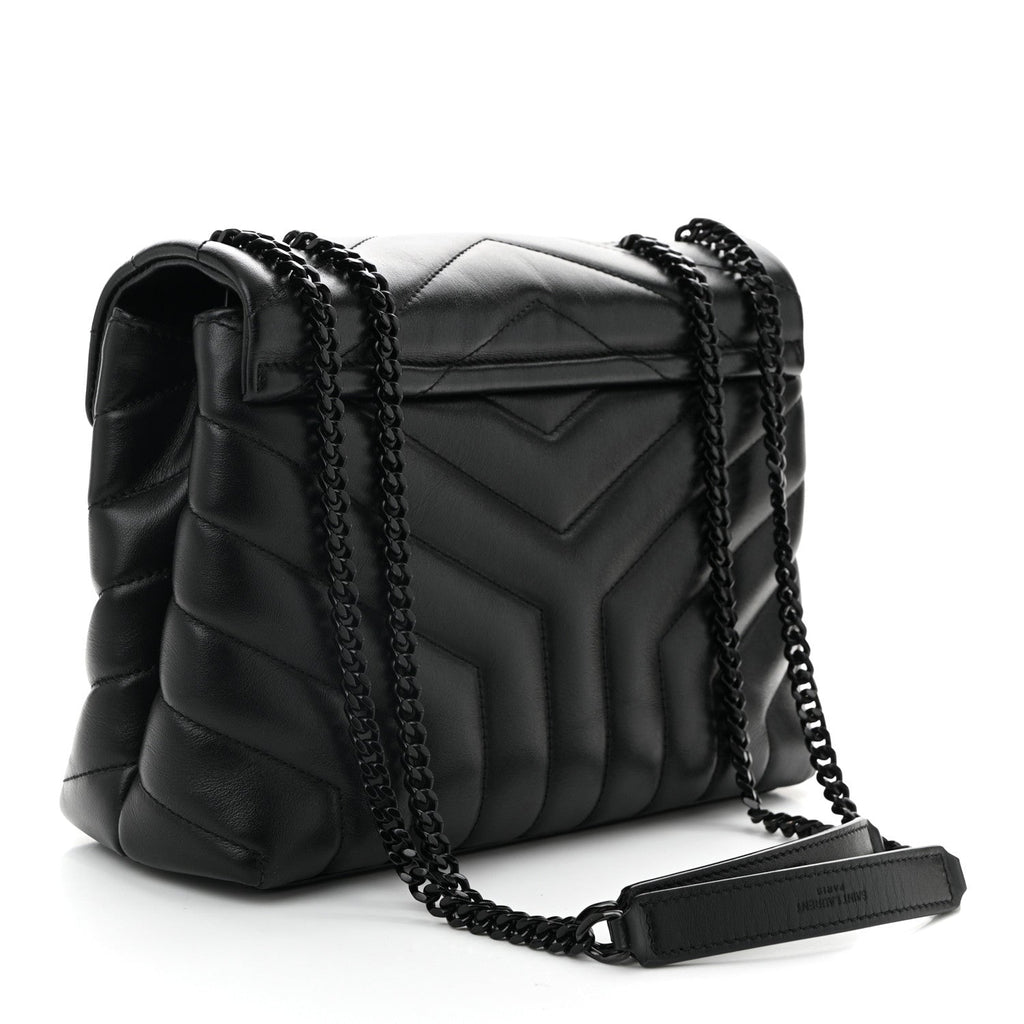 Calfskin Y Quilted Monogram Monochrome Small Loulou Chain Satchel Black