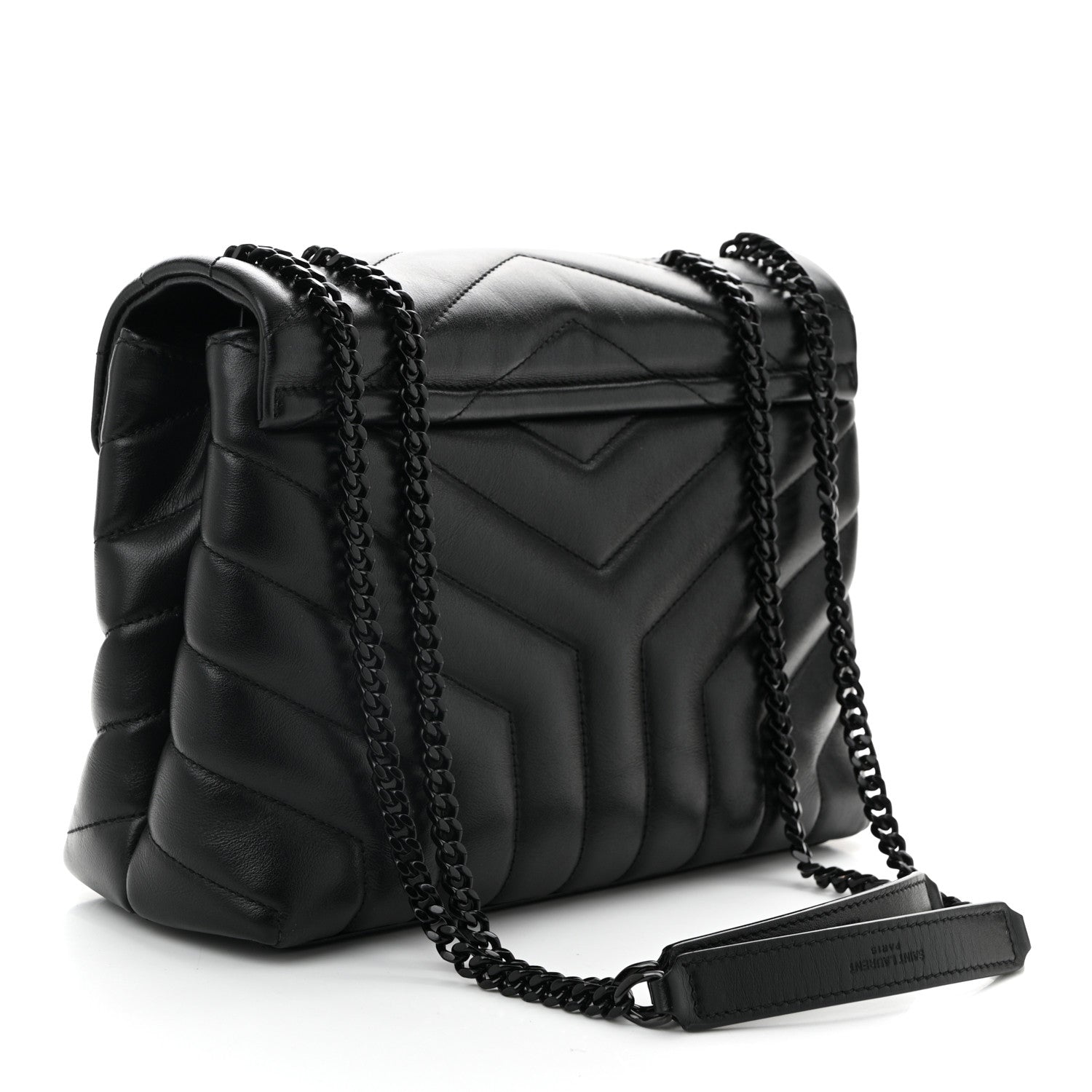 Calfskin Y Quilted Monogram Monochrome Small Loulou Chain Satchel Black