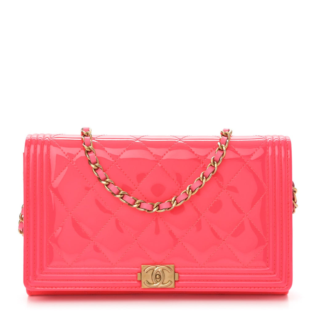 Patent Quilted Boy Wallet On Removable Chain WOC Pink