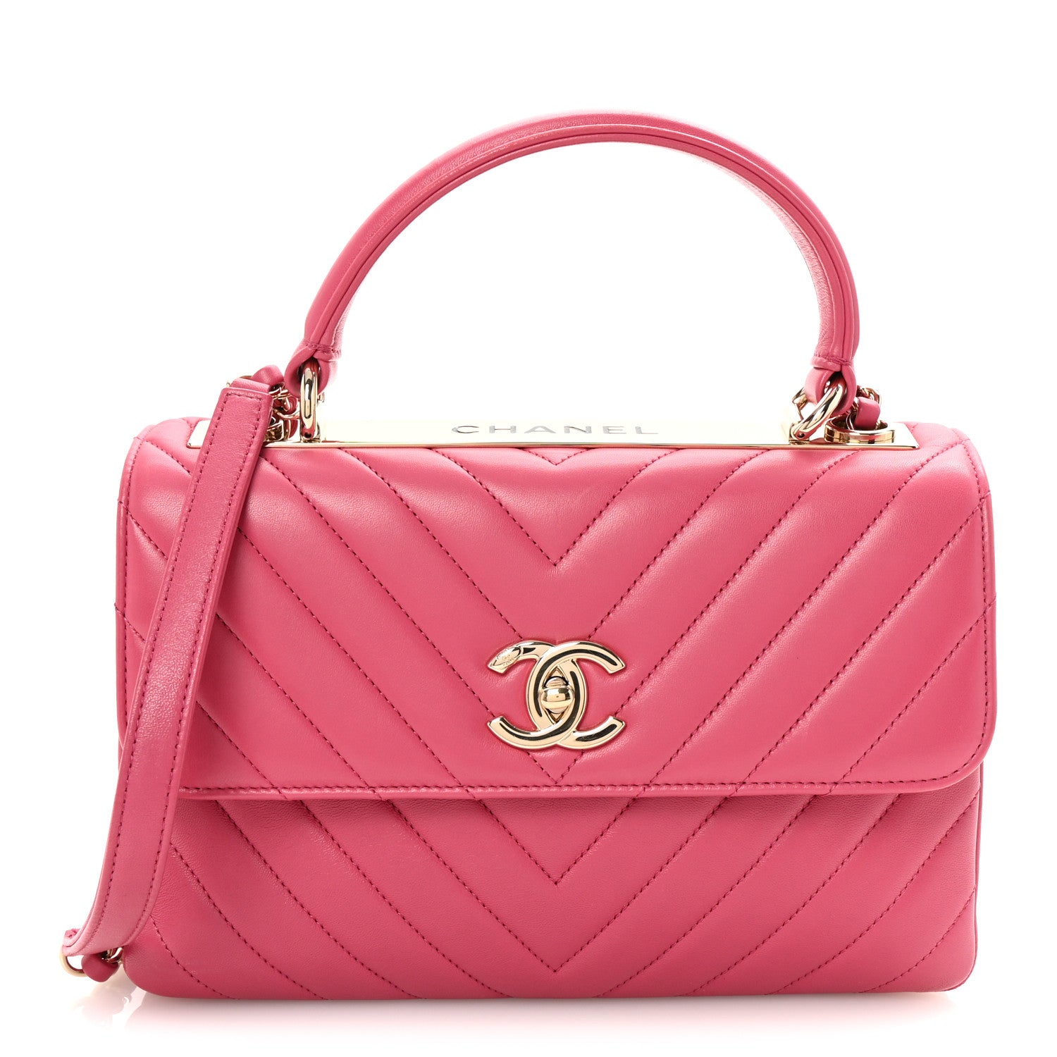 Lambskin Chevron Quilted Small Trendy CC Dual Handle Flap Bag Pink