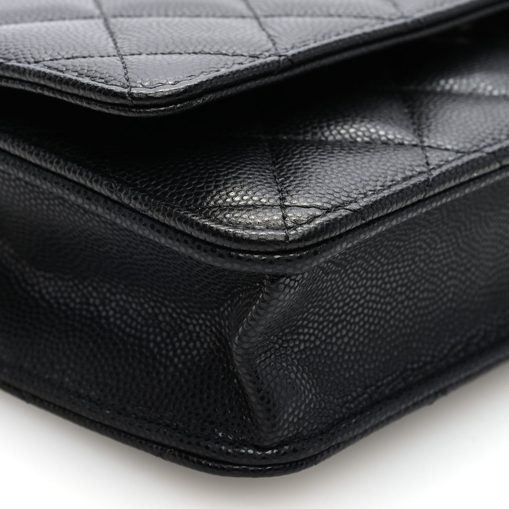 Caviar Quilted Crystal CC Wallet On Chain WOC Black