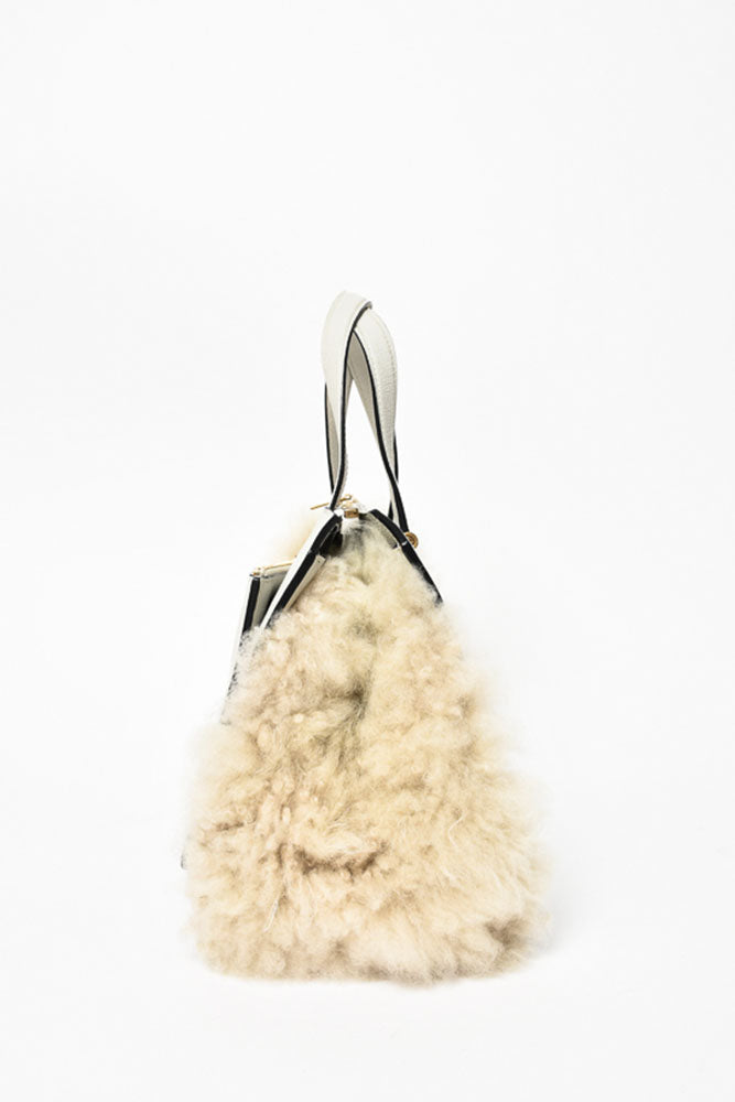 Valextra Grey Leather Fur Sided Top Handle with Strap
