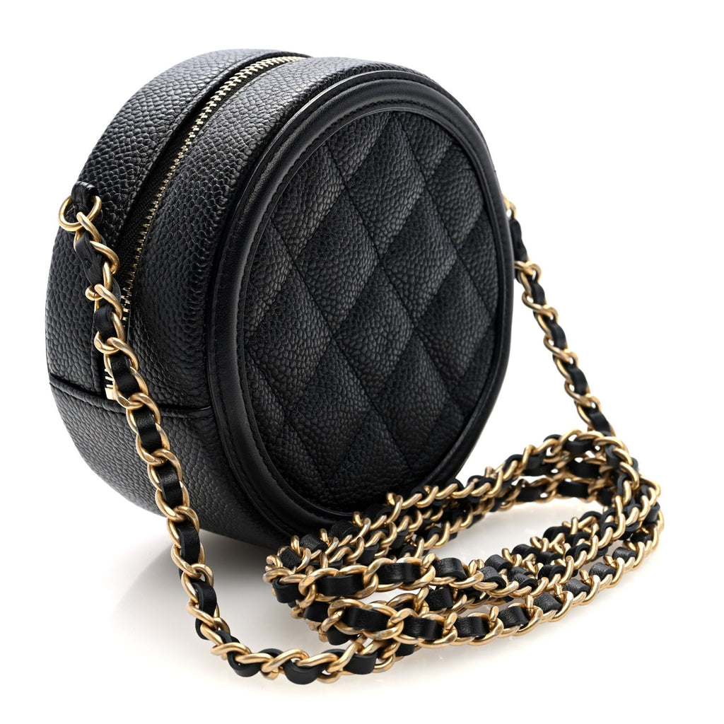 Caviar Quilted Round Filigree Crossbody Black
