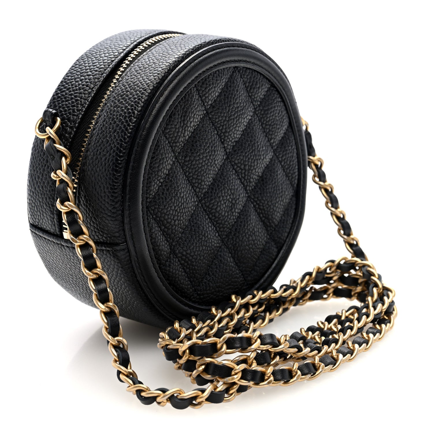 Caviar Quilted Round Filigree Crossbody Black