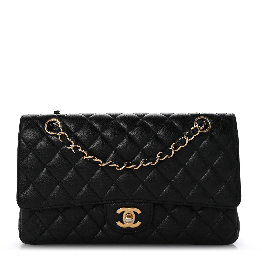 Caviar Quilted Medium Double Flap Black