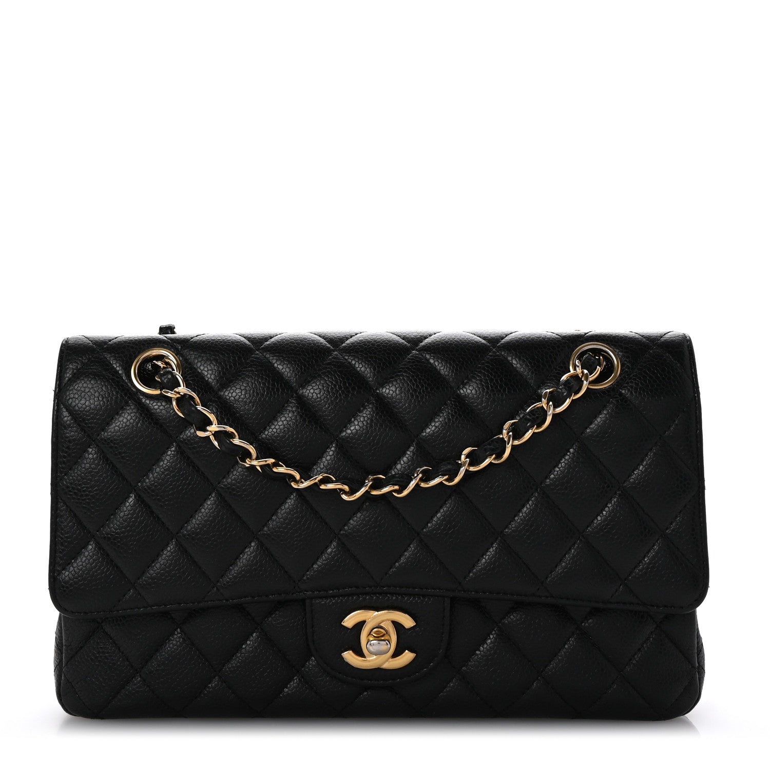 Caviar Quilted Medium Double Flap Black