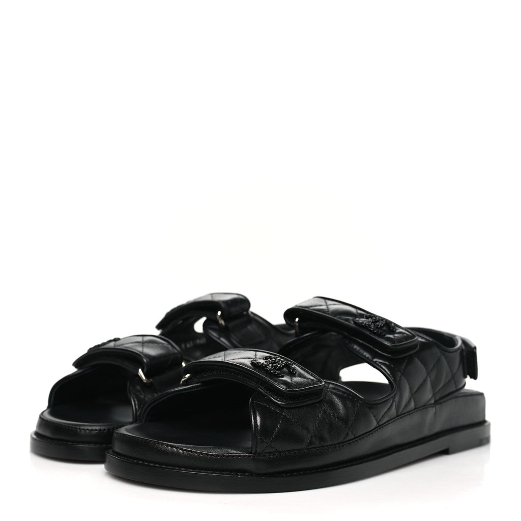Lambskin Velcro Dad Sandals 40 Black