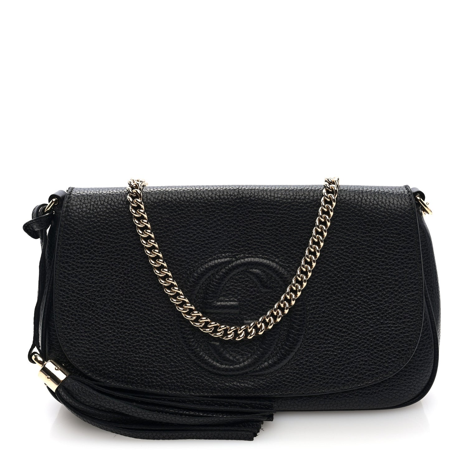 Pebbled Calfskin Medium Soho Flap Crossbody Black