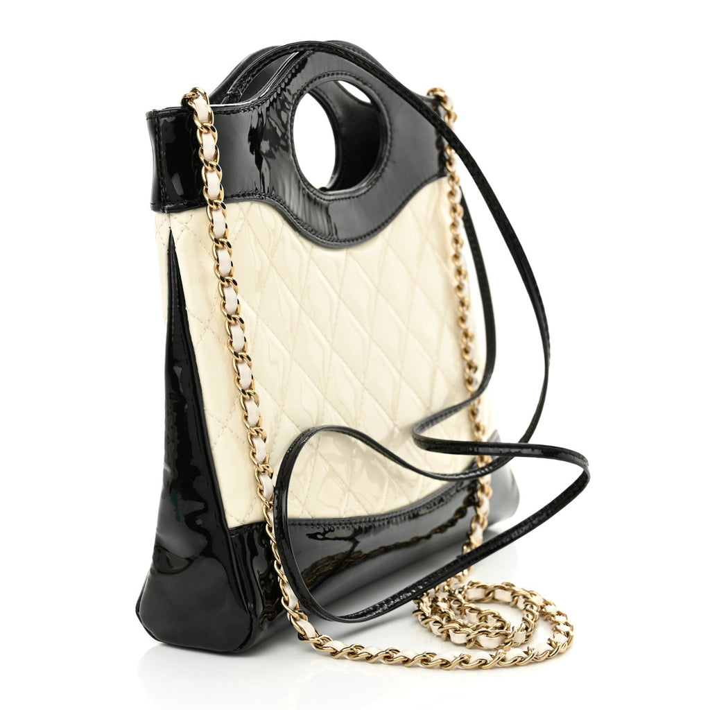 Patent Calfskin Quilted Mini 31 Shopping Bag White Black