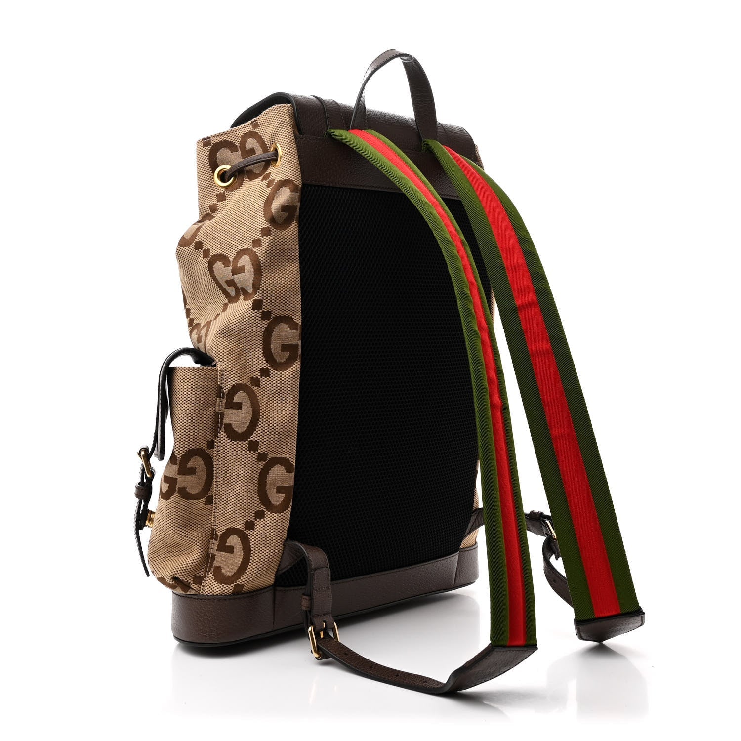 Monogram Jumbo GG Textured Dollar Calfskin Web Double Buckle Backpack Camel Ebony New Acero