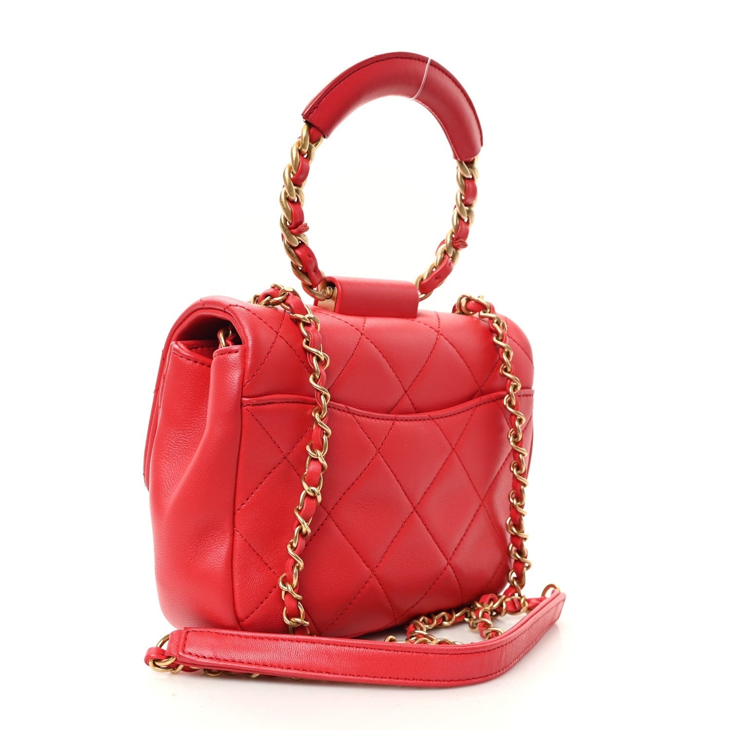 Lambskin Quilted Small Circular Handle Bag Brilliant Rouge
