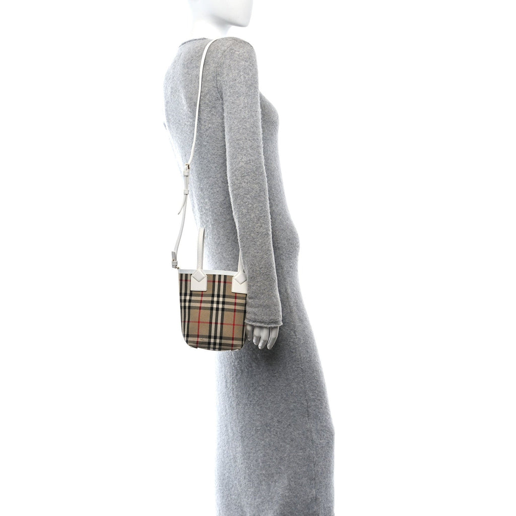 Cotton Calfskin Vintage Check Mini London Tote Bag White