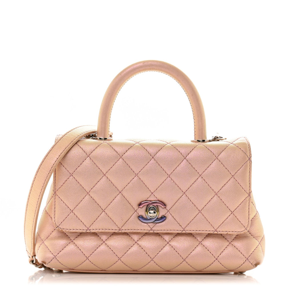 Iridescent Caviar Quilted Mini Coco Handle Flap Pink